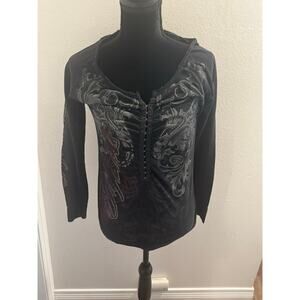 Y2K Infamous Grunge Clasp up Grunge Shirt Sinful Rose Women’s L AOP